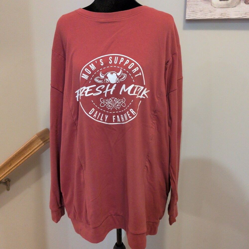 Women's Nursing Maternity Rose Rust Sweatshirt Zipper Access Breastfeeding 2XL